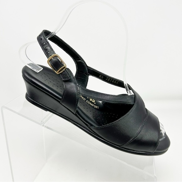 SAS Tripad Comfort Black Leather Slingback Small Wedge Sandals Size 6.5 W - Picture 1 of 14